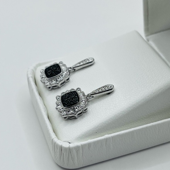 Black Diamond Accented Dangle Earrings - Picture 1 of 6